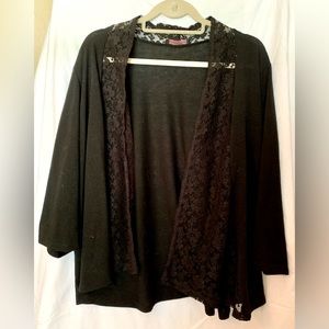 Black lace-trim cardigan